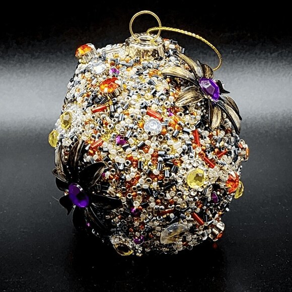 Sugar Skull Ornament Pier 1 Rhinestone Beaded Sequins Retired Halloween Gold v1 - Picture 6 of 10